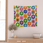 Colorful Flowers Happy Retro Plastic-Look Pattern Wall Tapestry Gallery Image 2