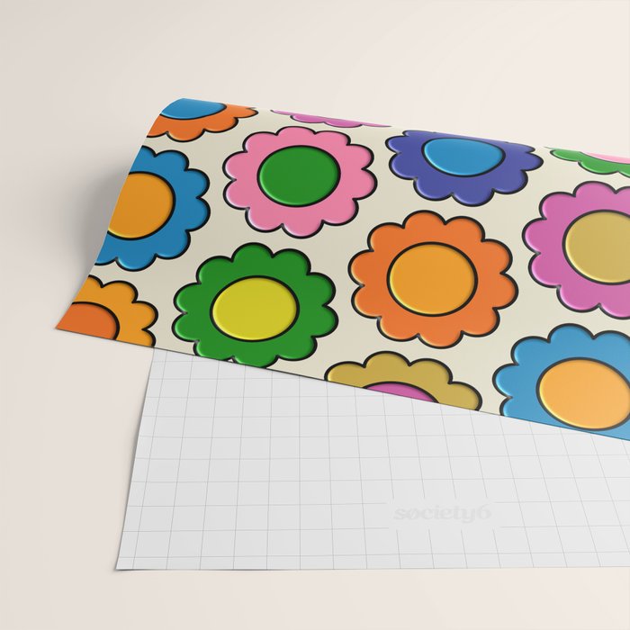 Colorful Flowers Happy Retro Plastic-Look Pattern Wrapping Paper Gallery Image 2