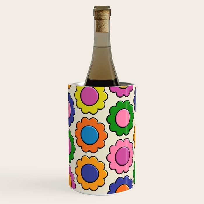 Colorful Flowers Happy Retro Plastic-Look Pattern Wine Chiller Gallery Image 2