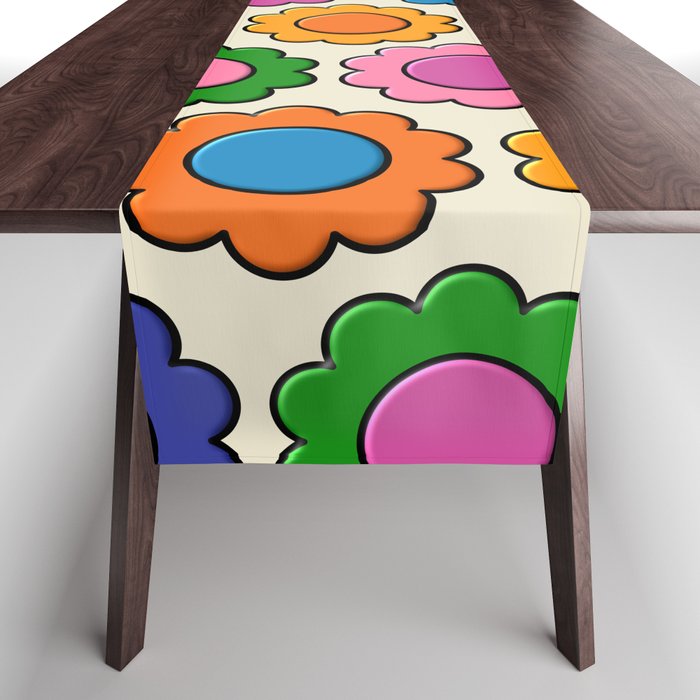 Colorful Flowers Happy Retro Plastic-Look Pattern Table Runner Gallery Image 1