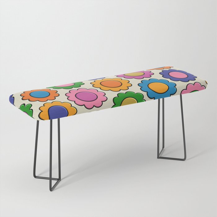 Colorful Flowers Happy Retro Plastic-Look Pattern Bench Gallery Image 1