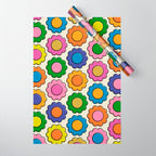 Colorful Flowers Happy Retro Plastic-Look Pattern Wrapping Paper Gallery Image 1