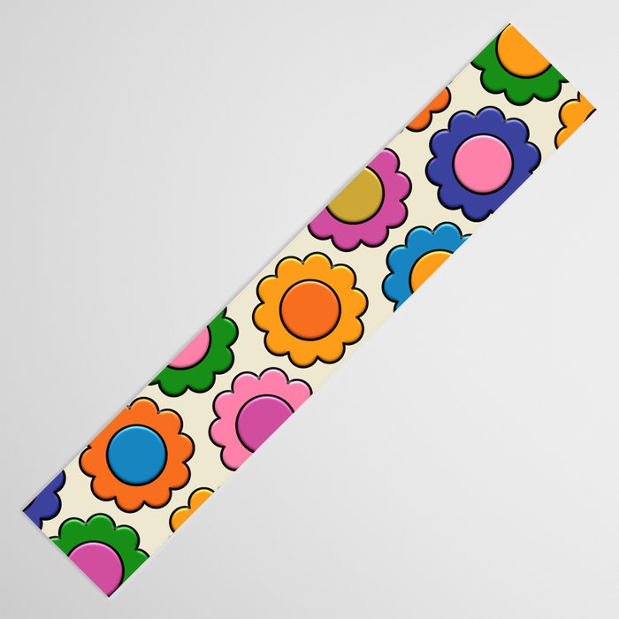 Colorful Flowers Happy Retro Plastic-Look Pattern Table Runner Gallery Image 3