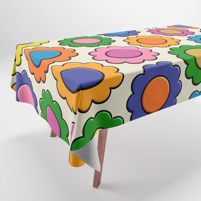 Colorful Flowers Happy Retro Plastic-Look Pattern Tablecloth Gallery Image 1