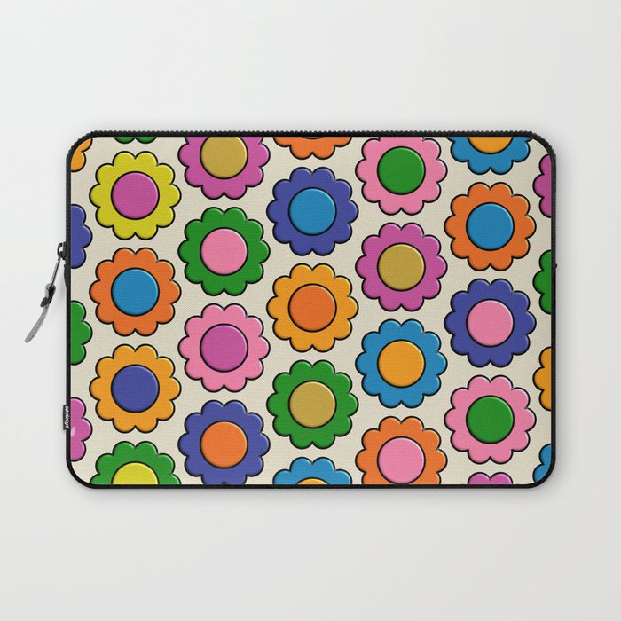 Colorful Flowers Happy Retro Plastic-Look Pattern Laptop Sleeve Gallery Image 1