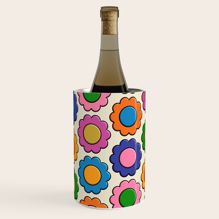 Colorful Flowers Happy Retro Plastic-Look Pattern Wine Chiller Gallery Image 3