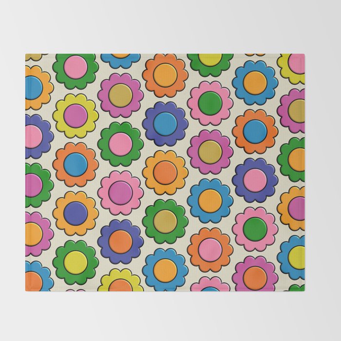 Colorful Flowers Happy Retro Plastic-Look Pattern Throw Blanket Gallery Image 2