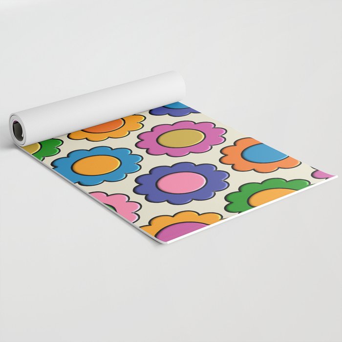 Colorful Flowers Happy Retro Plastic-Look Pattern Yoga Mat Gallery Image 2