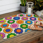 Colorful Flowers Happy Retro Plastic-Look Pattern Outdoor Rug Gallery Image 2