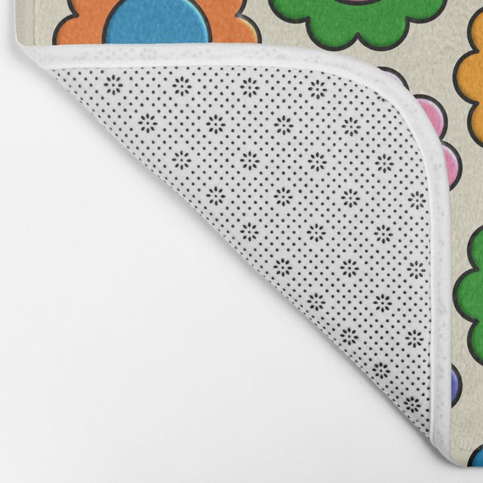 Colorful Flowers Happy Retro Plastic-Look Pattern Bath Mat Gallery Image 2