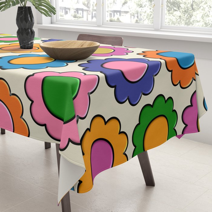 Colorful Flowers Happy Retro Plastic-Look Pattern Tablecloth Gallery Image 3