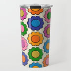 Colorful Flowers Happy Retro Plastic-Look Pattern Travel Mug Gallery Image 1