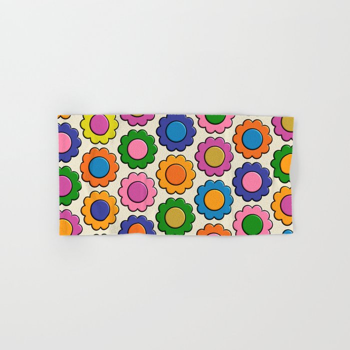 Colorful Flowers Happy Retro Plastic-Look Pattern Bath Towel Gallery Image 1