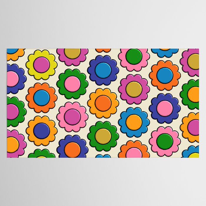 Colorful Flowers Happy Retro Plastic-Look Pattern Tablecloth Gallery Image 2
