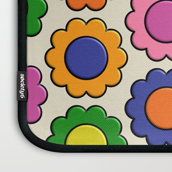 Colorful Flowers Happy Retro Plastic-Look Pattern Laptop Sleeve Gallery Image 3