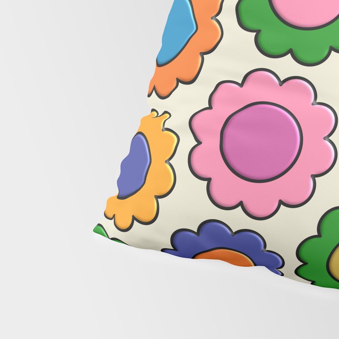 Colorful Flowers Happy Retro Plastic-Look Pattern Pillow Sham Gallery Image 4
