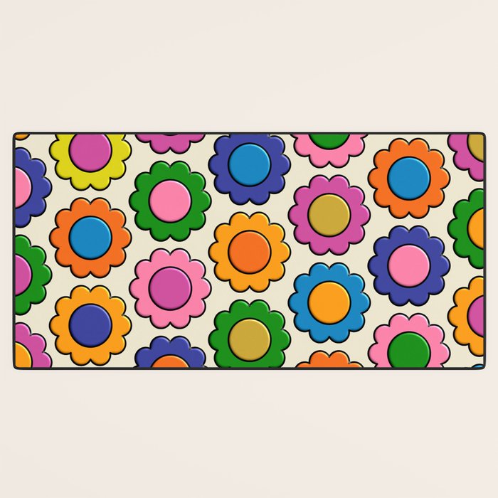 Colorful Flowers Happy Retro Plastic-Look Pattern Desk Mat Gallery Image 3