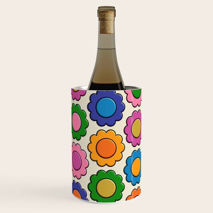 Colorful Flowers Happy Retro Plastic-Look Pattern Wine Chiller Gallery Image 1