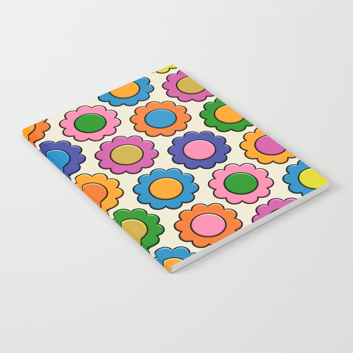 Colorful Flowers Happy Retro Plastic-Look Pattern Notebook Gallery Image 2