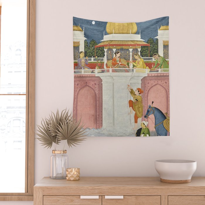 PRINCE CLIMBING TO HIS BETROTHED PROPERTY INDIA 18TH CENTURY  Wall Tapestry Gallery Image 2