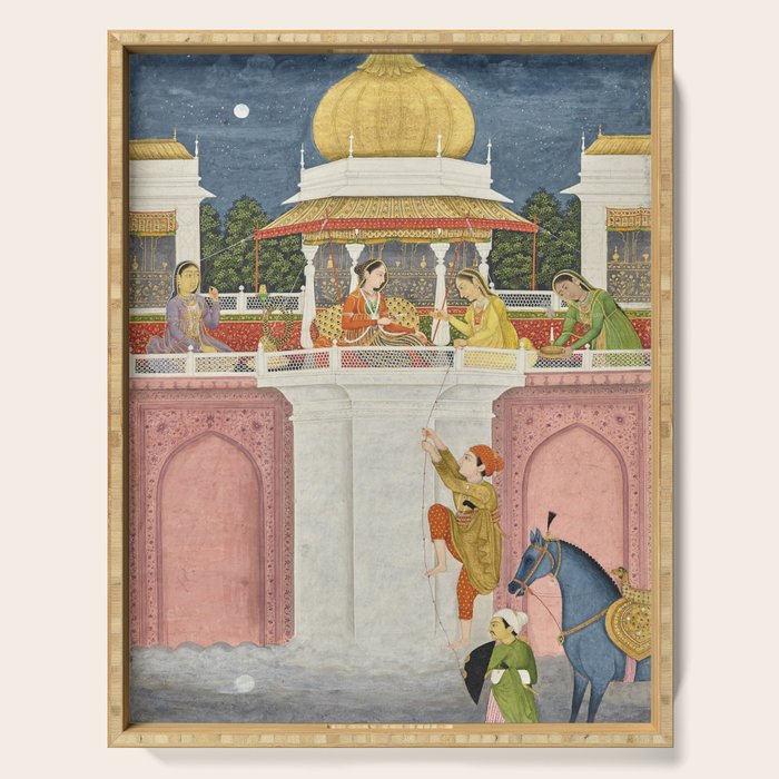 PRINCE CLIMBING TO HIS BETROTHED PROPERTY INDIA 18TH CENTURY  Serving Tray Gallery Image 1