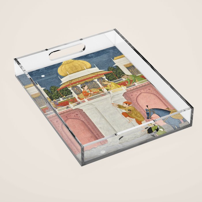 PRINCE CLIMBING TO HIS BETROTHED PROPERTY INDIA 18TH CENTURY  Acrylic Tray Gallery Image 1