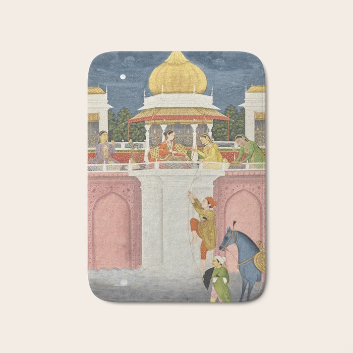 PRINCE CLIMBING TO HIS BETROTHED PROPERTY INDIA 18TH CENTURY  Bath Mat Gallery Image 1