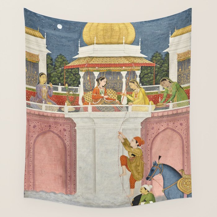 PRINCE CLIMBING TO HIS BETROTHED PROPERTY INDIA 18TH CENTURY  Wall Tapestry Gallery Image 4