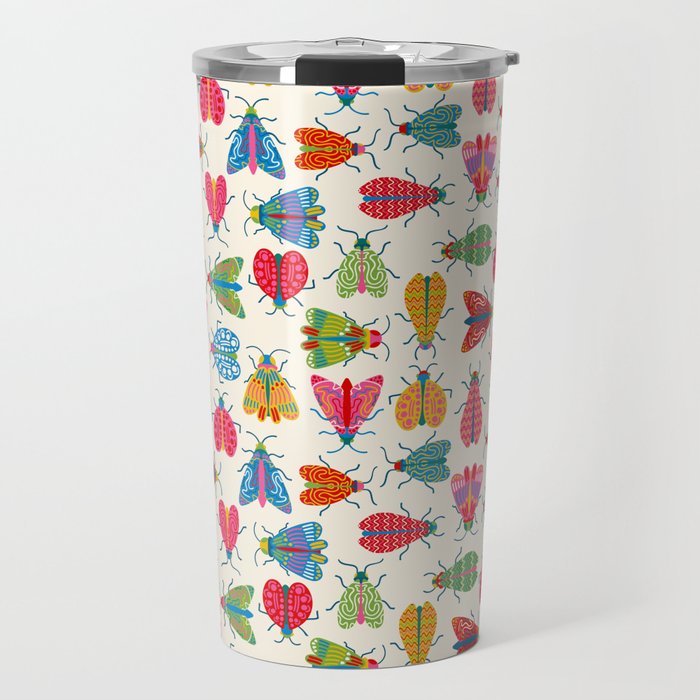 Wonderful Winged Insects - Colorful Retro Bugs Travel Mug Gallery Image 1