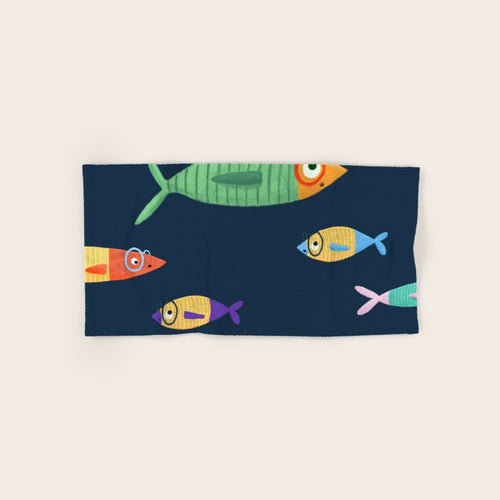 Multicolor Fishes - Blue Bath Towel