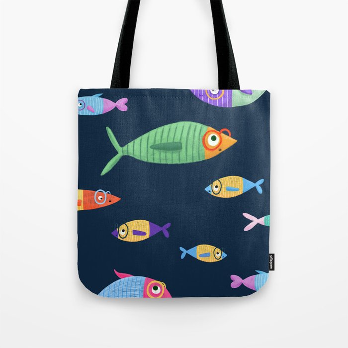 Multicolor fishes - blue Tote Bag Gallery Image 1
