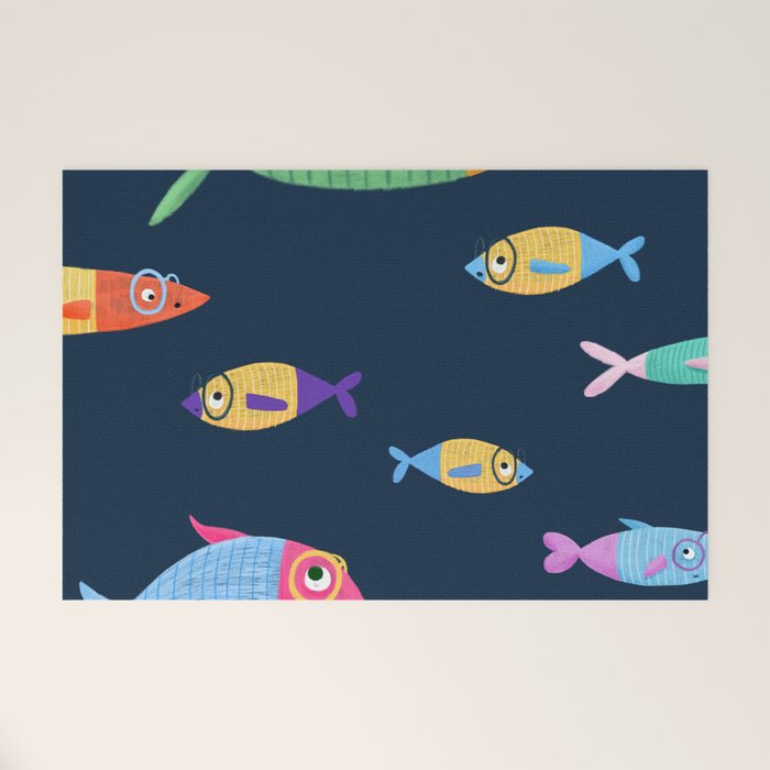 Multicolor fishes - blue Welcome Mat Gallery Image 1