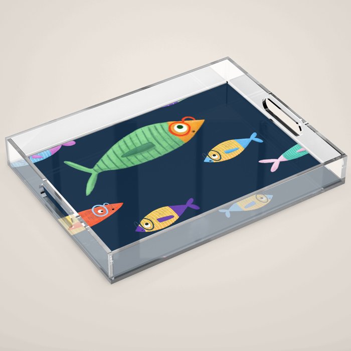 Multicolor fishes - blue Acrylic Tray Gallery Image 1