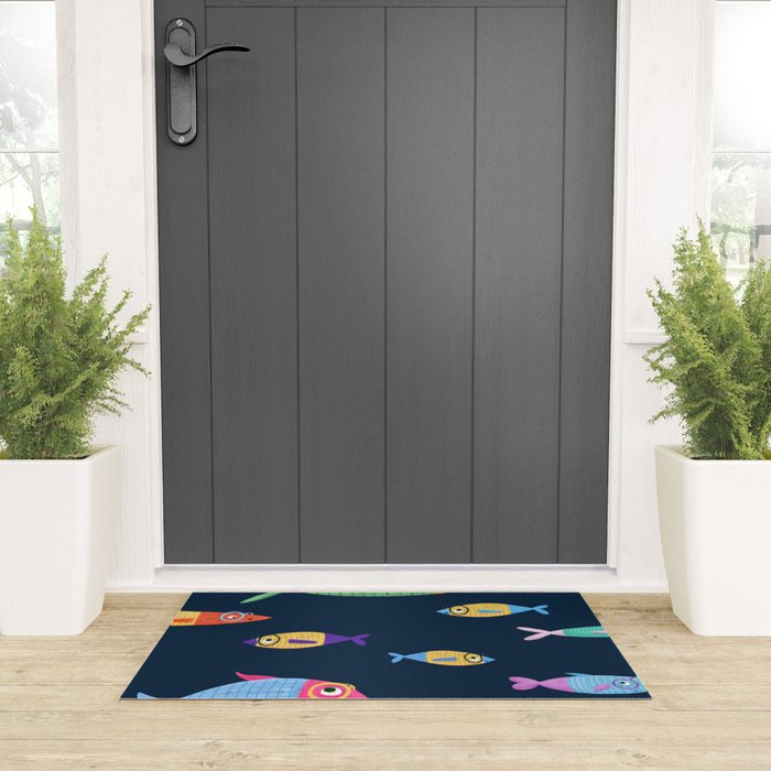 Multicolor fishes - blue Welcome Mat Gallery Image 3