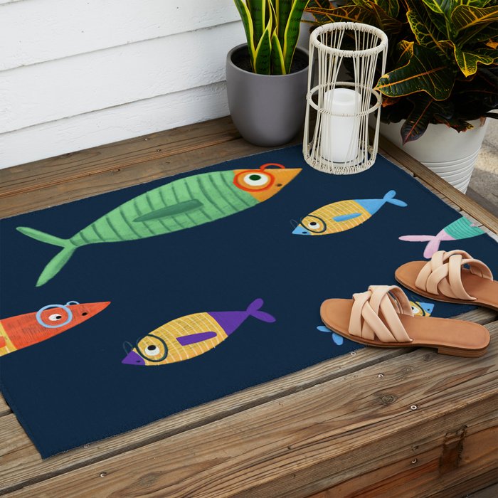Multicolor fishes - blue Outdoor Rug Gallery Image 2