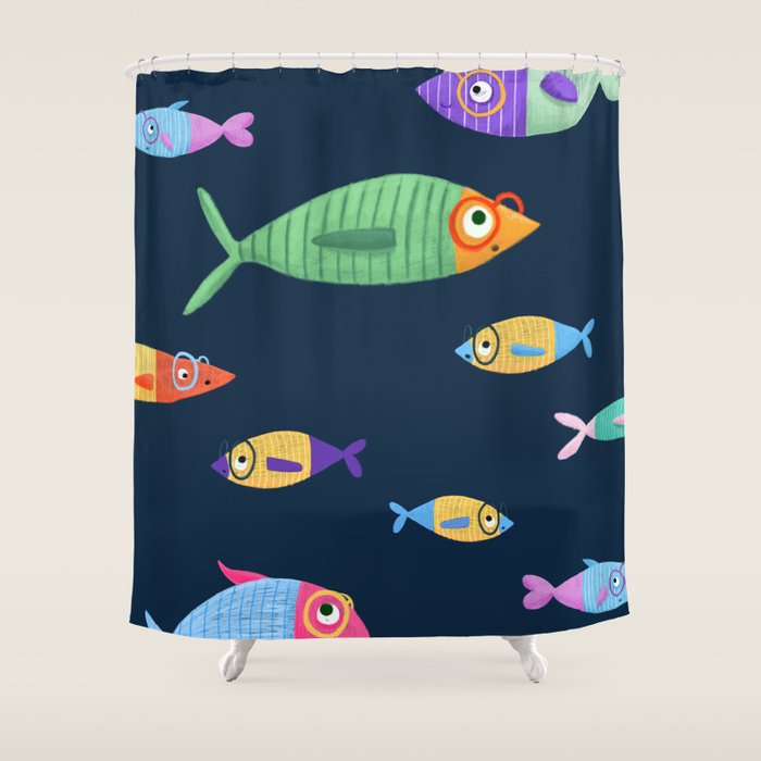 Multicolor fishes - blue Shower Curtain
