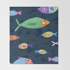 Multicolor fishes - blue Throw Blanket Gallery Image 2