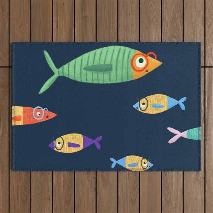 Multicolor fishes - blue Outdoor Rug Gallery Image 1