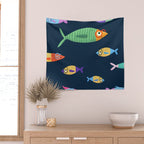 Multicolor fishes - blue Wall Tapestry Gallery Image 2