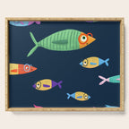Multicolor fishes - blue Serving Tray Gallery Image 1