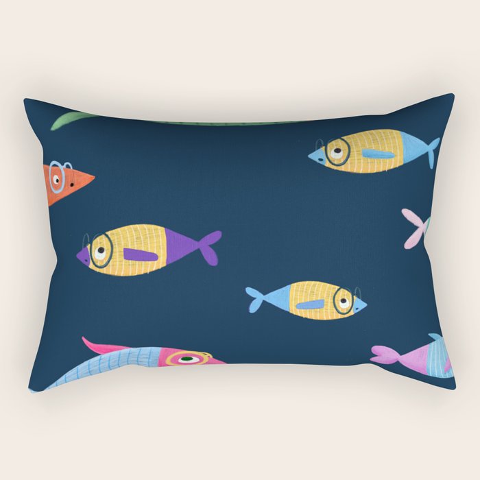 Multicolor fishes - blue Rectangular Pillow Gallery Image 1