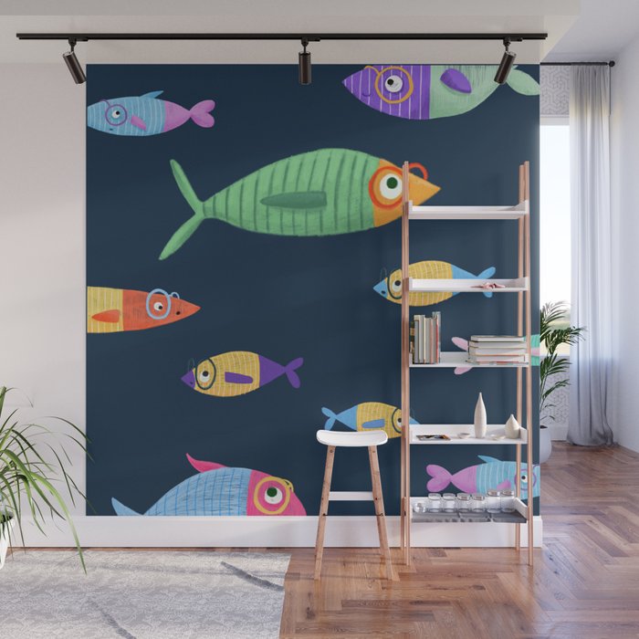 Multicolor fishes - blue Wall Mural Gallery Image 1