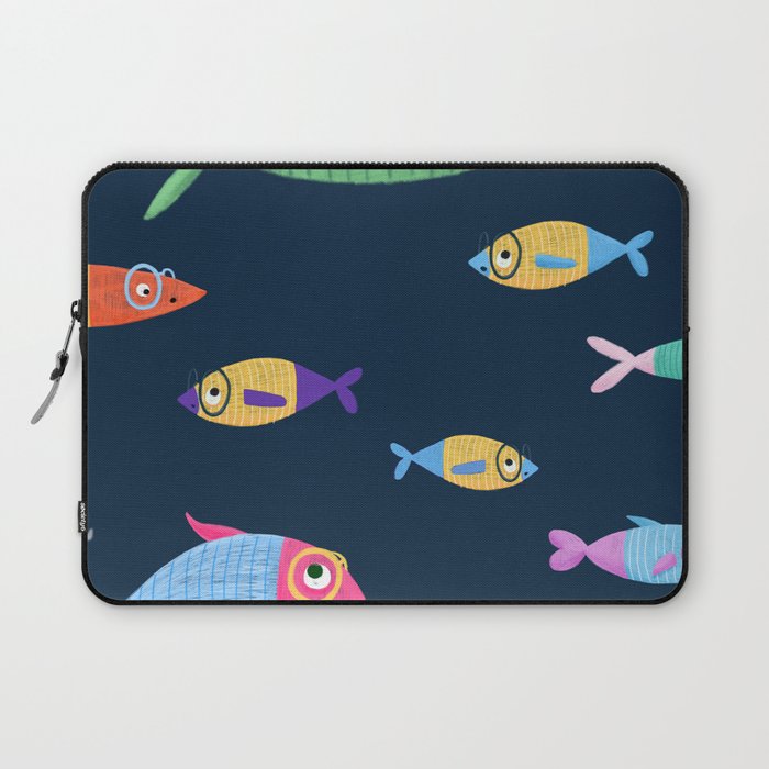 Multicolor fishes - blue Laptop Sleeve Gallery Image 1