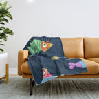Multicolor fishes - blue Throw Blanket Gallery Image 1