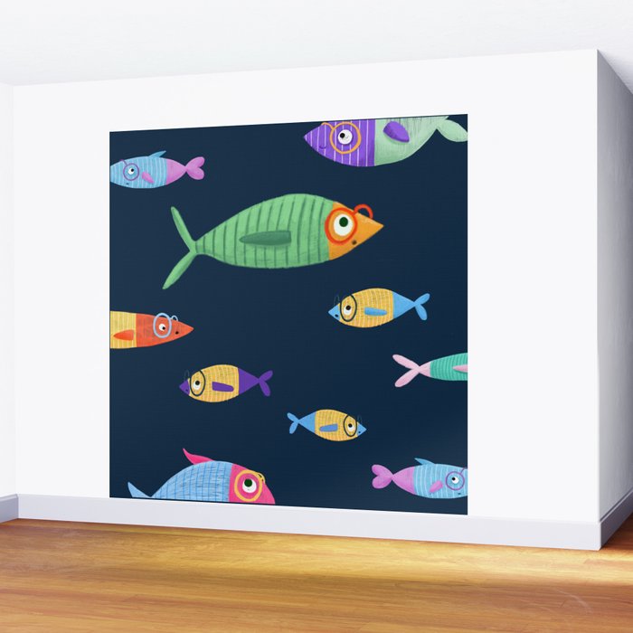 Multicolor fishes - blue Wall Mural Gallery Image 2