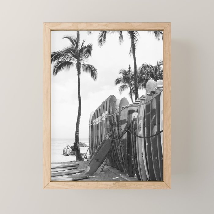 Hawaiian Surfboards - Black And White Surf Photography - Beach Photo Print - Surfboard Photograph Mini Art Print Gallery Image 1