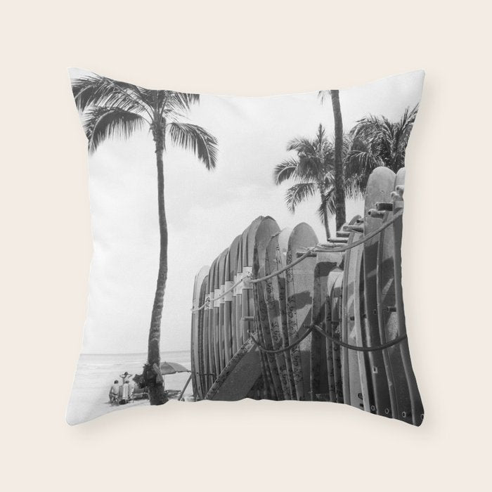 Hawaiian Surfboards - Black And White Surf Photography - Beach Photo Print - Surfboard Photograph Throw Pillow Gallery Image 6
