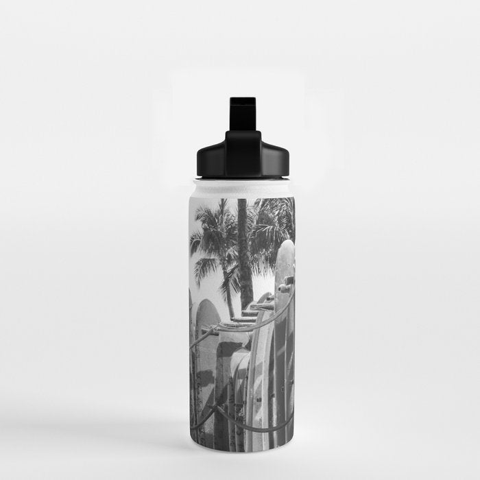 Hawaiian Surfboards - Black And White Surf Photography - Beach Photo Print - Surfboard Photograph Water Bottle Gallery Image 2
