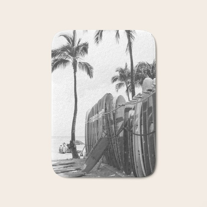 Hawaiian Surfboards - Black And White Surf Photography - Beach Photo Print - Surfboard Photograph Bath Mat Gallery Image 1