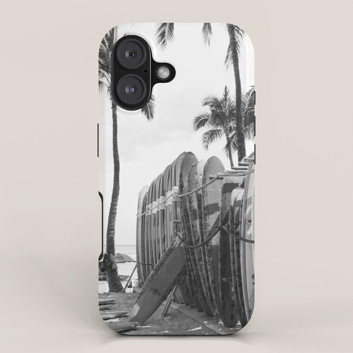 Hawaiian Surfboards - Black And White Surf Photography - Beach Photo Print - Surfboard Photograph iPhone Case Gallery Image 1